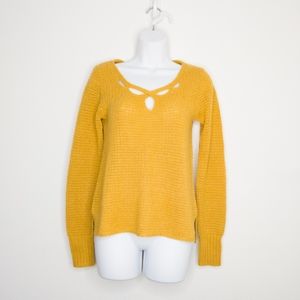Aeropostale Women's Keyhole Sweater Size Small Yellow Long Sleeve Top